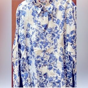 ROBERT GRAHAM Linen Embroidered blue white shirt XXL EUC